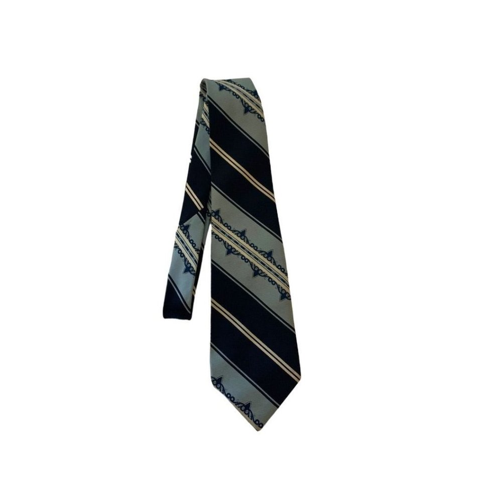Vintage‎ 1970s Men's 58" Necktie College Roe Blue Retro Stripes Polyester 4"w